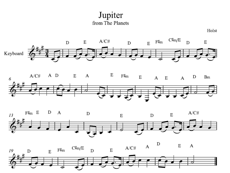دانلود نت کیبورد (ارگ) Jupiter from the Planets (theme)  از آهنگساز  Holst